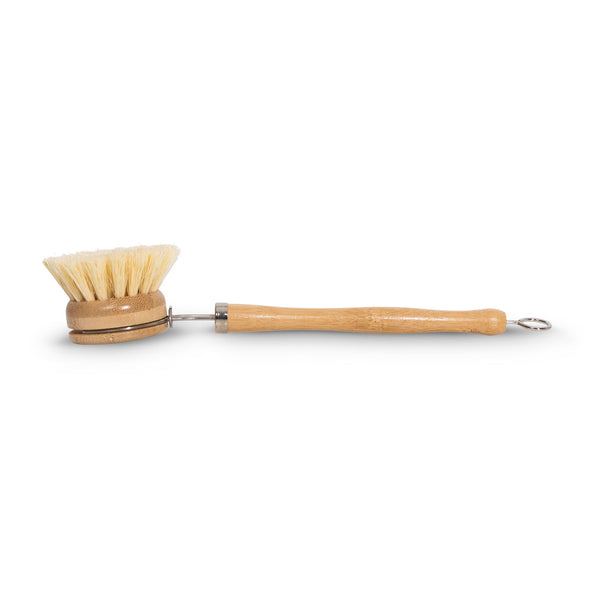 bamboo dish brush with long handle and replaceable head. zero waste, eco friendly, plastic free and sustainable 