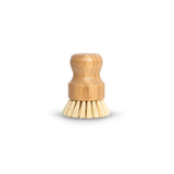 wooden bamboo scrubber brush with natural bristles. compostable. plastic free. zero waste. eco friendly.