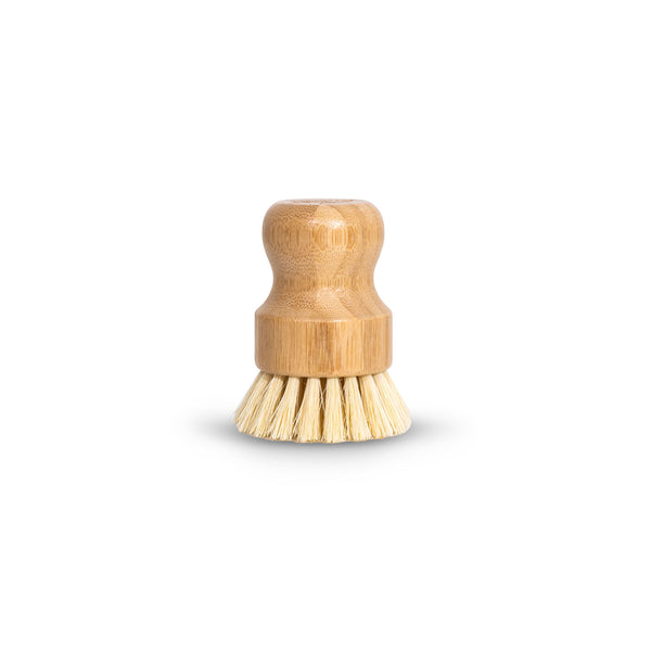 wooden bamboo scrubber brush with natural bristles. compostable. plastic free. zero waste. eco friendly.